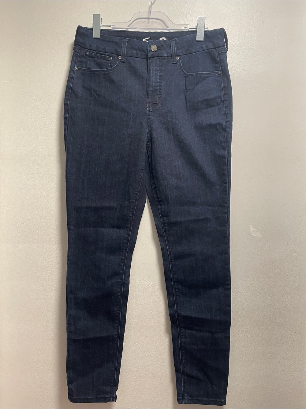 Dark blue wash high rise skinny jeans